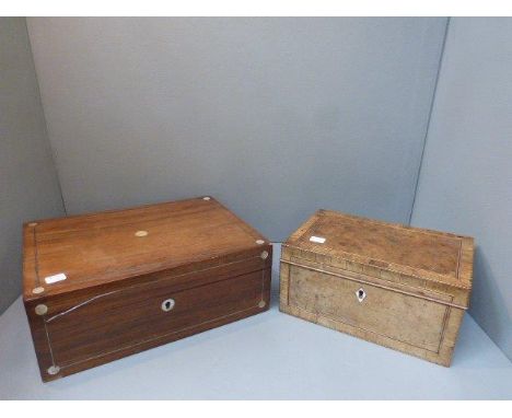 A 19th Century walnut and burr walnut two division tea caddy and a rosewood jewellery box.