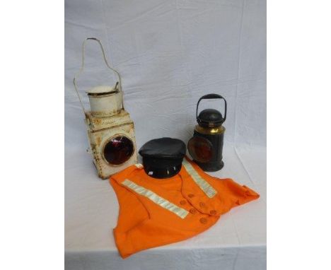 A railwayman's brass mounted metal handheld lantern, stamped B.R. (W) made by Bladon B'ham, a later version of the same, a ra