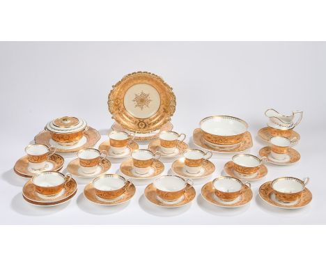 19th Century Copeland and Garrett Spode tea service, in orange and gilt heighted decoration, to include seven cups of small s
