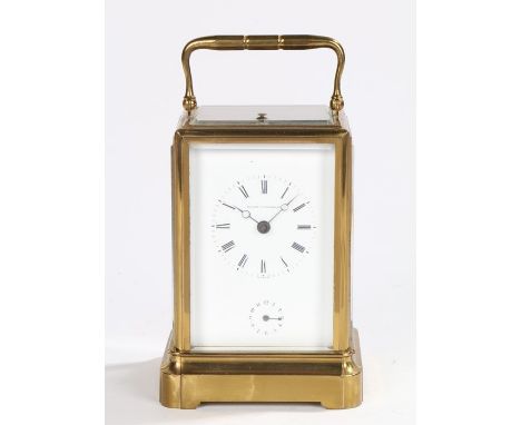 French Billiet &amp; Cottebrune gilt brass carriage clock, the gilt brass five glass case with a signed white enamel dial wit