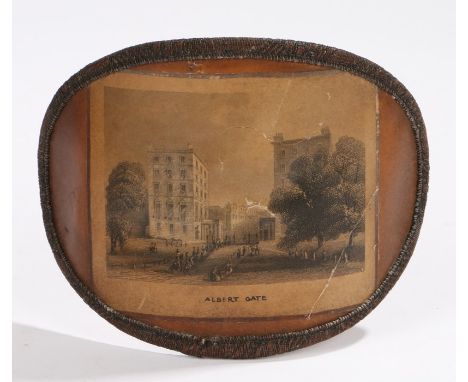 19th Century domed candle shade with printed depiction of Albert Gate, 12.5cm wideCreases to shade, candle holder to rear is 