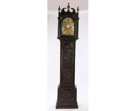 George III oak longcase clock, George Washbourn of Gloucester, the swan neck pediment flanked by gilt urns and a central urn 