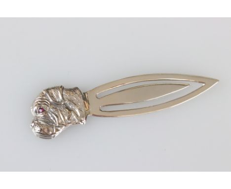 Silver Bookmark with Dog Finial and Ruby Eyes 