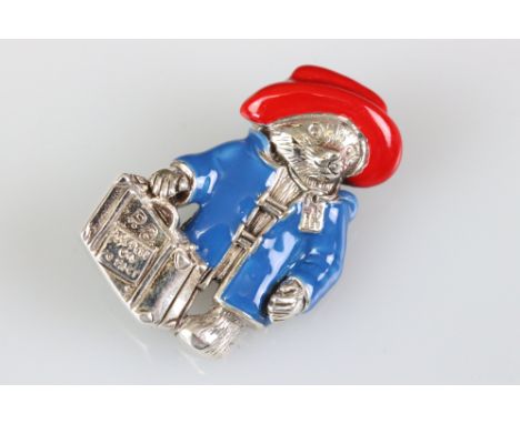 Silver and Enamel Set Paddington Bear Brooch 