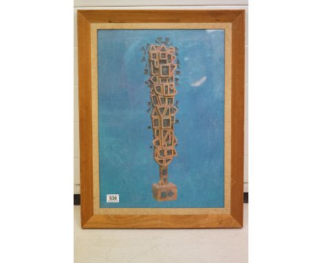 Dhanraj Bhagat 1917-1988, 1960's Lithograph of a Construction Sculpture (Bhagat was a major Indian Sculptor in the 20th centu
