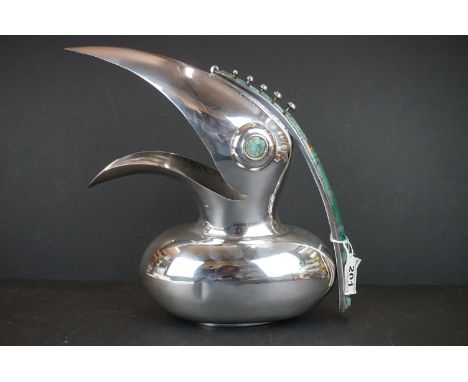 A mid 20th century Mexican Los Castillo Taxco silver plated claret jug/pitcher in the form of a Toucan with malachite handle 