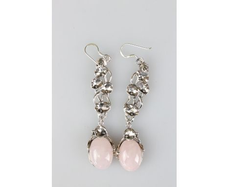 Pair of Silver and Rose Quartz Drop Earrings