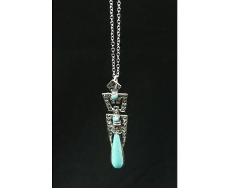 Silver and Marcasite Art Deco style Pendant Necklace 