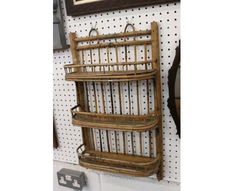 Early 20th century Bamboo Three Tier Hanging Shelf, 63cm high x 37cm wide 