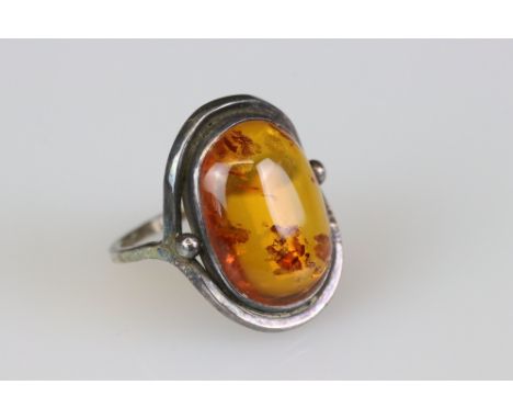Silver and Amber Ring 