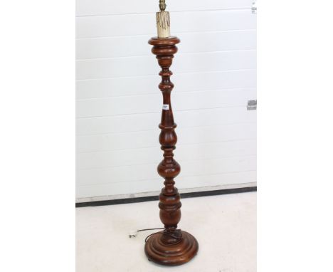 Hardwood Turned Standard Lamp Base in the form of an 18th century Candle Prick with Candle, 139cm high 