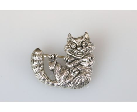 Silver Cheshire Cat Brooch 