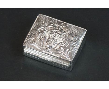 Silver Pill Box with Thistle decoration to the lid 