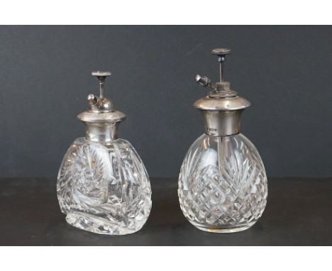 Two Cut Glass Silver Topped Scent Bottles / Atomisers 