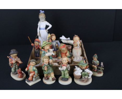 Eleven Goebel Hummel Figures, tallest 15cm together with Royal Doulton Medium D'Artagnan Character Jug and Nao figure of a Gi