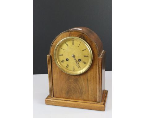 1920' s / 30's Walnut Domed Top Mantle Clock, the gilt dial with Roman numerals and twin winding holes, marked ' Ollivant &am