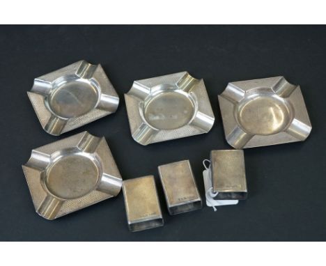 Set of Four Silver Ashtrays by Mappin &amp; Webb together with a set of Three Matchbox Holders by Mappin &amp; Webb 