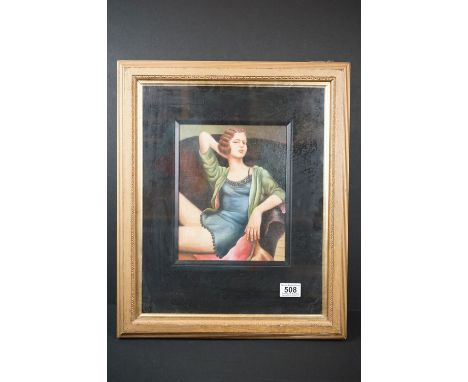 Framed Oil Painting Portrait of a 1920's Lady seated in an armchair 
