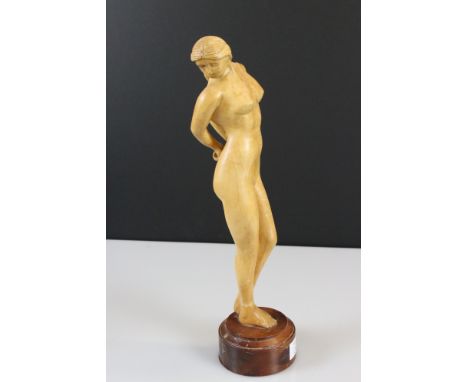 Wooden Carved Figure of a Nude Female on Wooden Plinth, 44cm high 