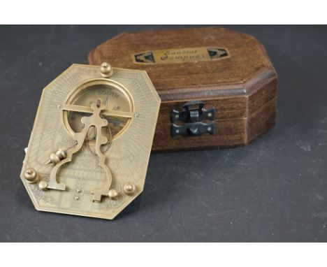 Brass Cased Compass and Sundial in Wooden Fitted Case 