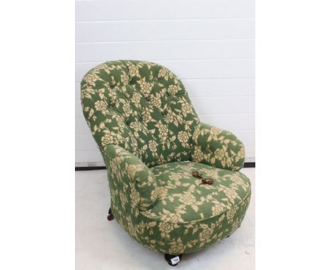 19th century Upholstered Armchair with button back, 69cm wide x 88cm high 