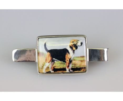 Silver Document Clip with enamel panel depicting a Beagle Dog