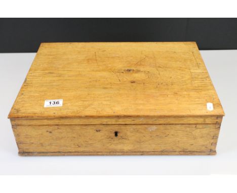 Late 19th / Early 20th century Light Oak Desk Top Box, possibly Campaign, with Brass Recessed Handles to side, 44cm long 