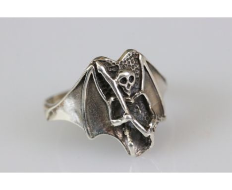 Silver Vampire Bat Ring 