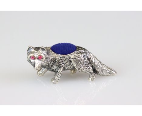 Silver Fox Pin Cushion with Ruby Eyes 