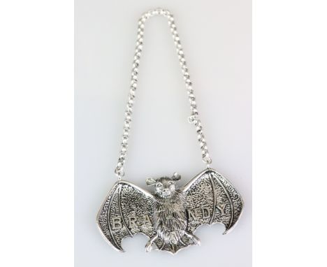 Silver Plated Vampire Bat ' Brandy ' Bottle Label 