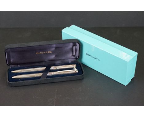 A boxed and cased Tiffany &amp; Co 925 sterling silver pen and pencil. 