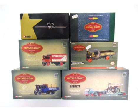 SIX CORGI 'VINTAGE GLORY' DIECAST MODEL VEHICLES  comprising a No.22402, Bedford TK Low Loader &amp; Garrett Tractor 'Charles