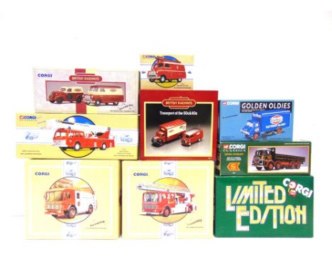 NINE CORGI CLASSICS DIECAST MODEL COMMERCIAL &amp; FIRE SERVICE VEHICLES  comprising a No.11001, E.R.F. KV 8 Wheel Dropside L