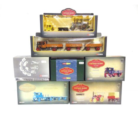 SEVEN CORGI 'VINTAGE GLORY' DIECAST MODEL VEHICLES  comprising a No.CC12511, Atkinson Borderer, Low Loader &amp; Garrett Road