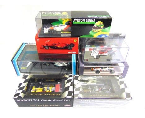 SEVEN ASSORTED 1/43 SCALE DIECAST &amp; OTHER MODEL FORMULA 1 RACING CARS  by Sun Star (2), Spark (2), and others, variable c