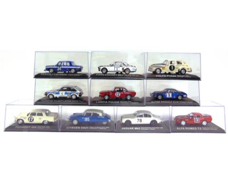 TEN 1/43 SCALE PART-WORK DIECAST MODEL RALLY CARS  based on entrants from the 1960s-80s, each mint or near mint in original h