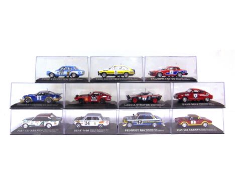 ELEVEN 1/43 SCALE PART-WORK DIECAST MODEL RALLY CARS  based on entrants from the 1970s, each mint or near mint in original ha