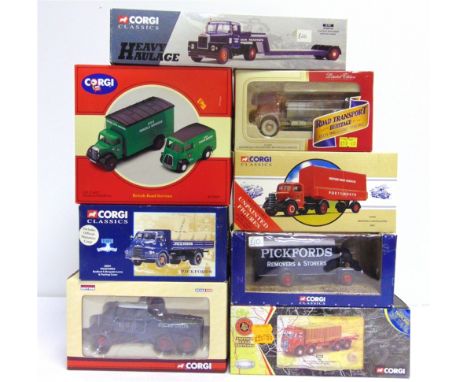 EIGHT CORGI CLASSICS DIECAST MODEL COMMERCIAL VEHICLES  comprising a No.CC11103, Scammell Constuctor 'Pickfords'; No.09803, E