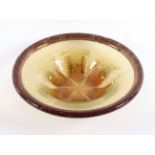 SCHALE "IKORA", farbloses Glas, polychrome Pulvereinschmelzungen, Dm 33, WMF, um 1930