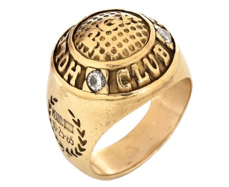 Vintage Circa 1989 10 Karat Yellow Gold PGA Hole in One Ring Dated 10/25/1989 Meadowbrook. Stamped 10K. Ring size 8. Approx. 