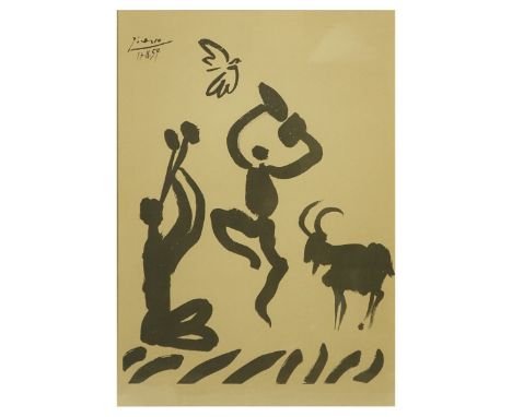 After: Pablo Picasso, Spanish (1881 - 1973) Lithograph "Dances with Dove" Dated 17.11.59 Top Left Corner. Measures 20" H x 14