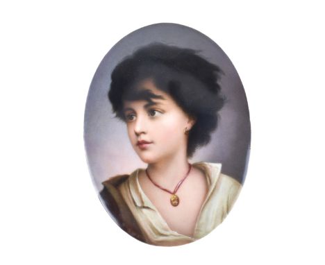 19/20th Century Italian School Porcelain Plaque, Portrait of Young Boy from Naples, After: Gustav Richter. Flor &amp; Findel 