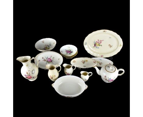 Collection of Royal Copenhagen "Frijsenborg" Porcelain Tableware. Includes: tea pot, pitcher 9-1/2", large oval platter 14-1/