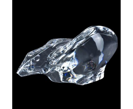 Baccarat Crystal Rabbit Sculpture. Signed Baccarat Tauni de Lesseps. Measures 4-3/4" H x 11" L. Condition: Tiny ding on back 