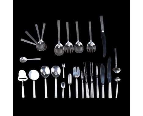 Twenty Five (25) Georg Jensen Bernadotte Serving Pieces. Includes: 2 piece salad set 9-3/8", 4 serving spoons 8-1/4", meat fo