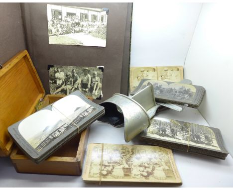 A stereoscopic viewer with forty-six cards, Underwood &amp; Underwood, and Keystone, early American life, hunting, farming, t