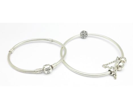 A Pandora bangle and bracelet 