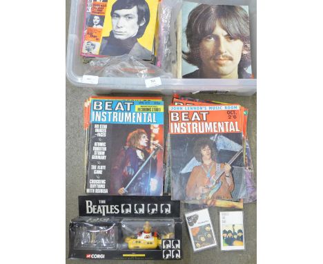 Music related ephemera including 1960's Pop magazines and The Beatles Corgi Yellow Submarine set 