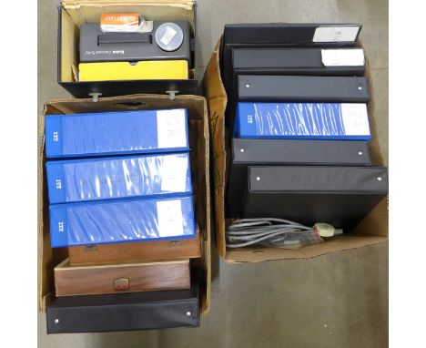 Ten albums of slides and two boxes of slides including worldwide and museums and a slide projector**PLEASE NOTE THIS LOT IS N