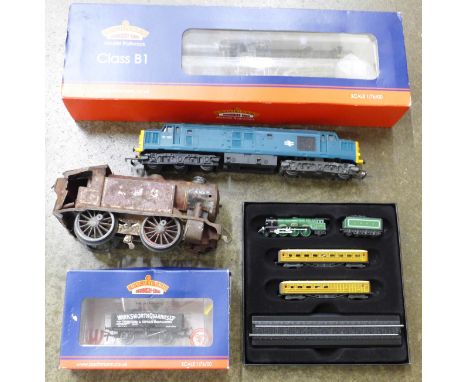 A collection of model rail, a Bachmann Class B1 61003 Gazelle loco, clockwork loco, a/f, etc. 